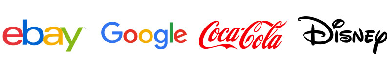 Word type logo examples - ebay, google, coca-cola, disney
