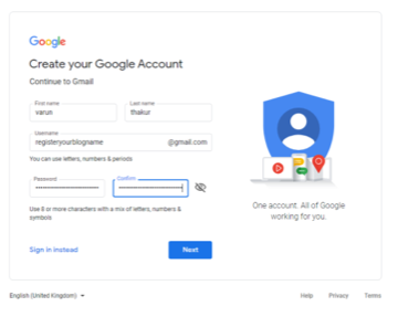 Gmail account creation screenshot logo